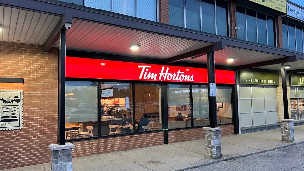 Tim Hortons storefront and interior at 1567 Steeles Ave E, Toronto, ON