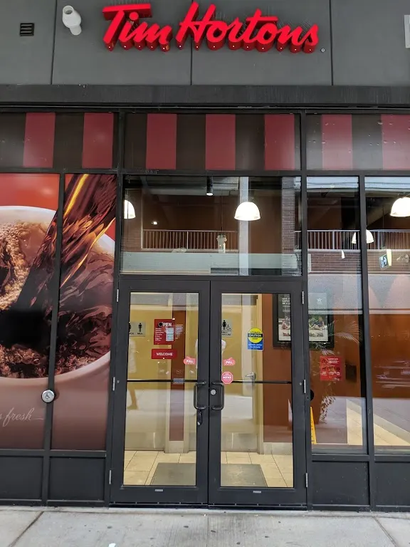 Tim Hortons storefront and interior at 1970 St. Clair Ave W, Toronto, ON