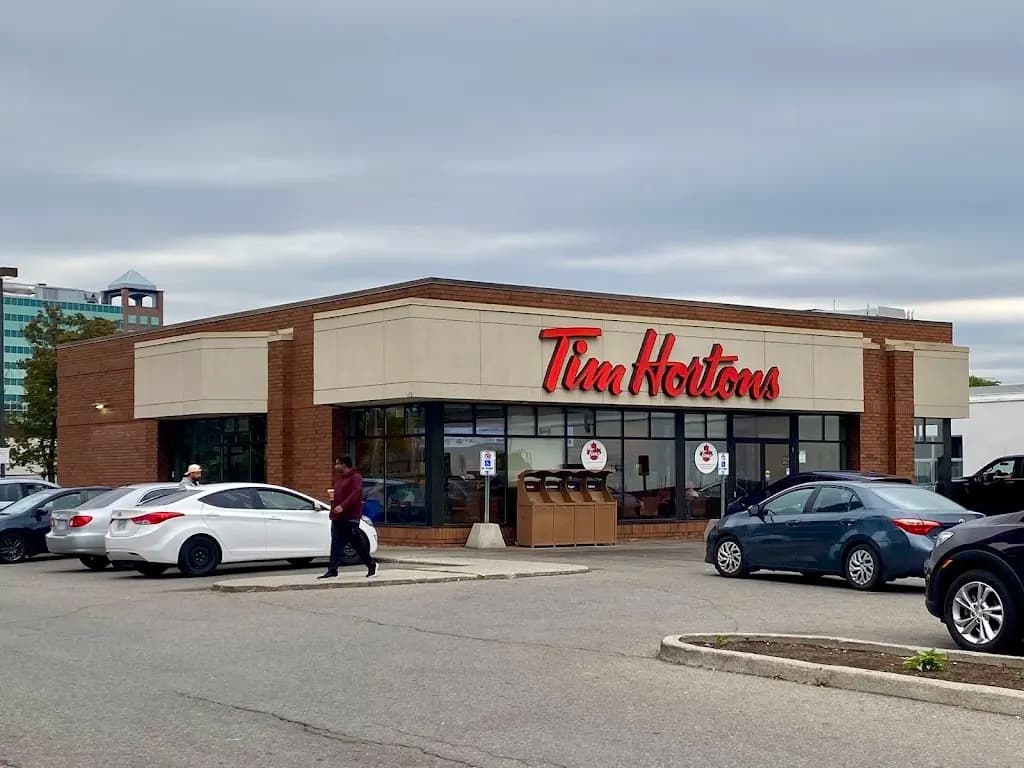 Tim Hortons storefront and interior at 2075 Sheppard Ave E, Toronto, ON