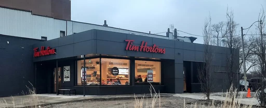 Tim Hortons storefront and interior at 2688 Dundas St W, Toronto, ON
