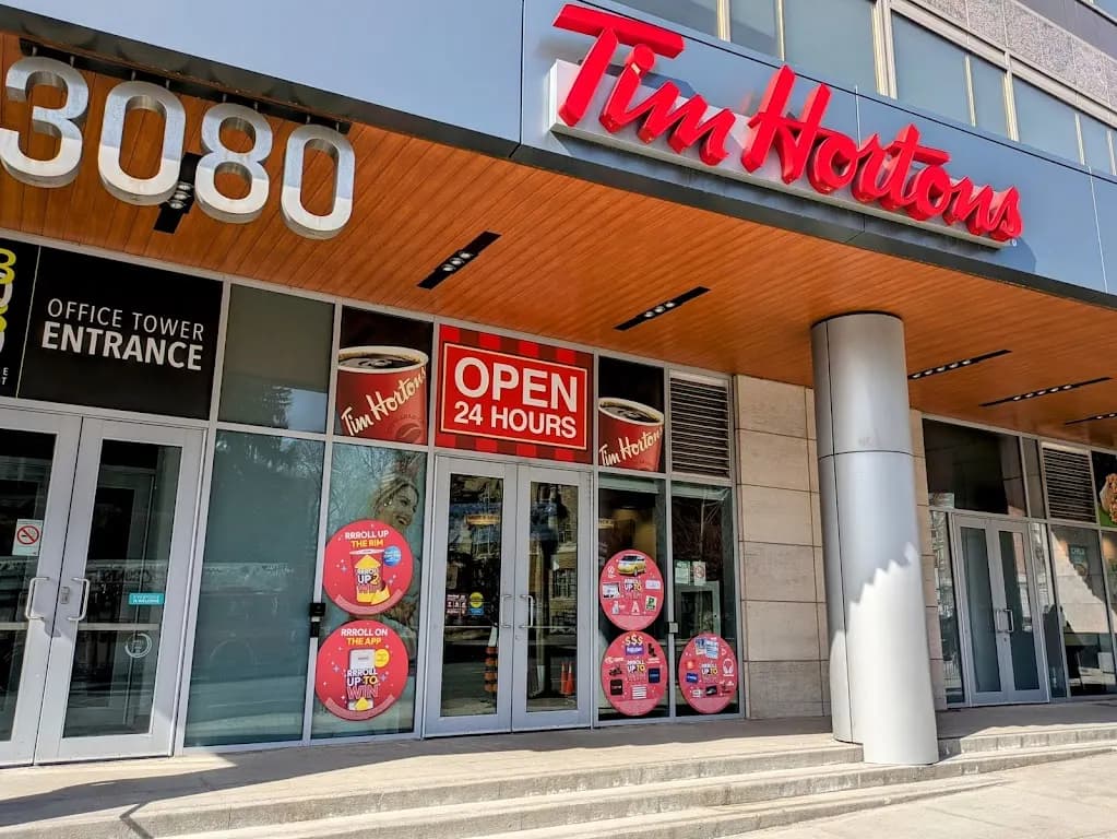 Tim Hortons storefront and interior at 3080 Yonge Street, Toronto, ON