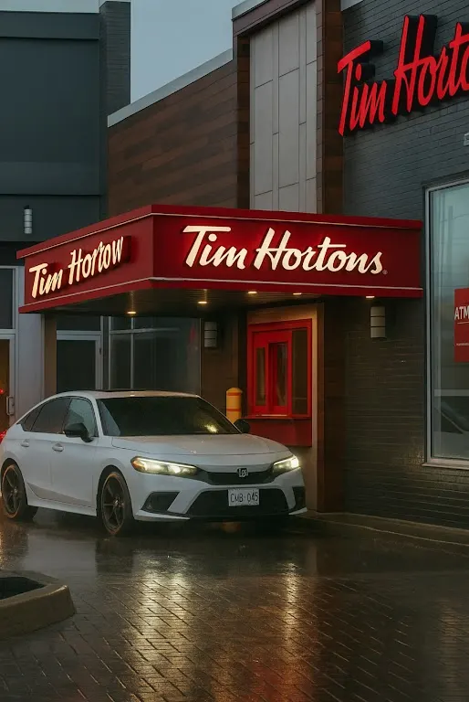 Tim Hortons storefront and interior at 3288 Keele Street, Toronto, ON
