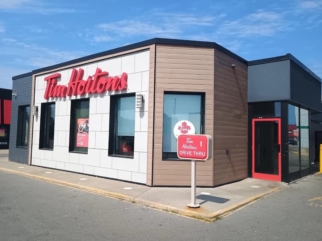 Tim Hortons storefront and interior at 255 Dundas St E, Waterdown, ON
