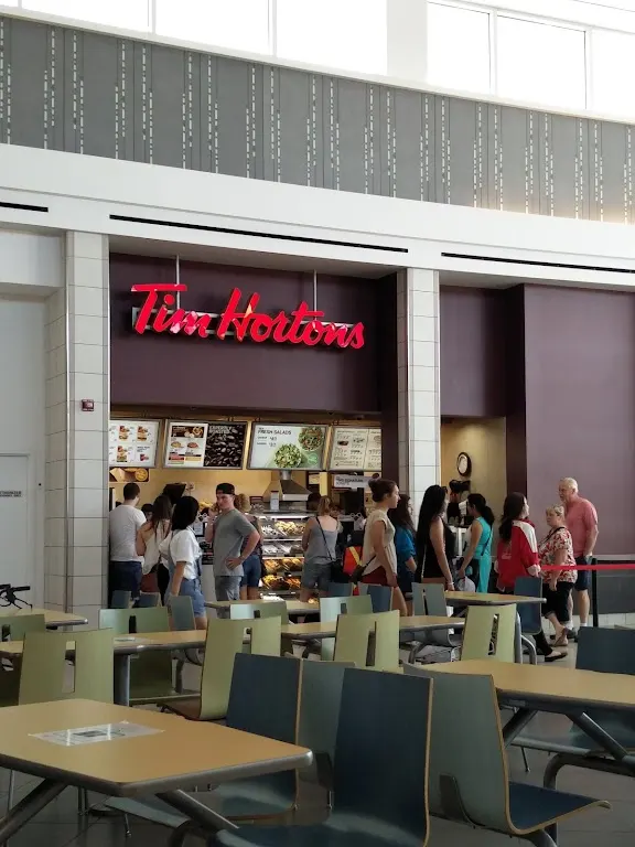 Tim Hortons storefront and interior at 565 King Street North, Waterloo, ON