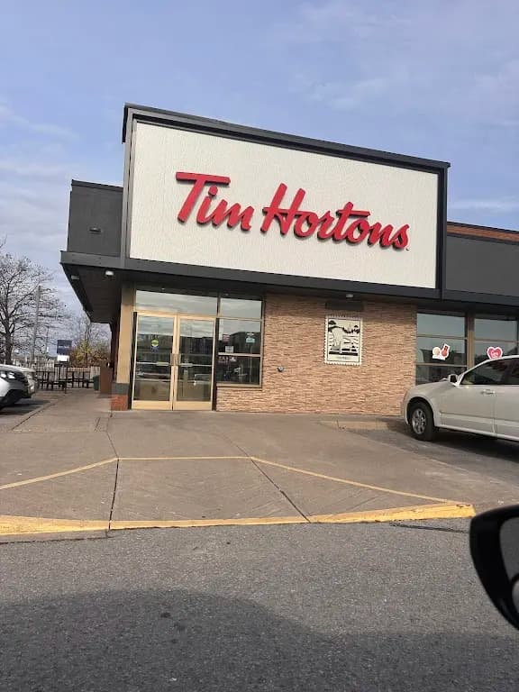 Tim Hortons storefront and interior at 852 Niagara St, Welland, ON