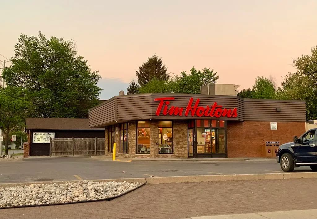 Tim Hortons storefront and interior at 275 Tecumseh Blvd W, Windsor, ON