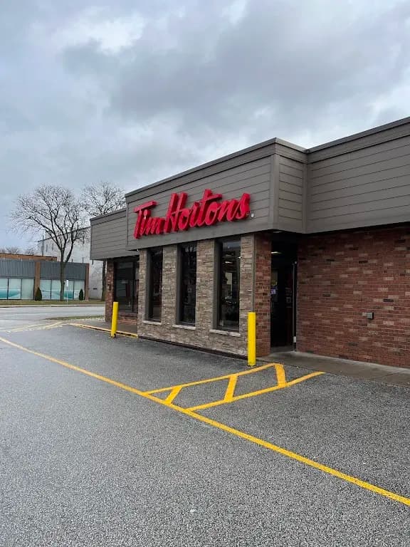 Tim Hortons storefront and interior at 1411 Ouellette Ave, Windsor, ON
