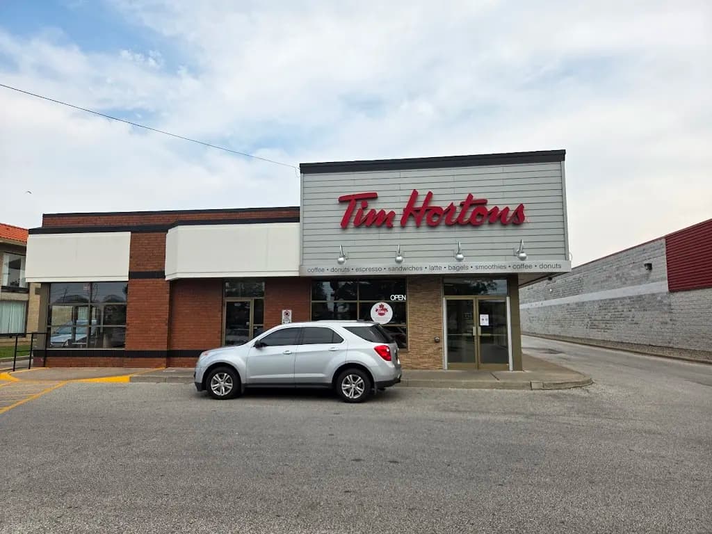 Tim Hortons storefront and interior at 2540 Ouellette Ave, Windsor, ON
