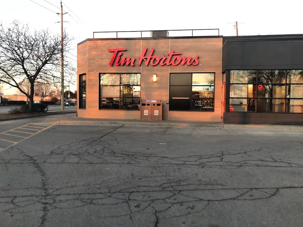 Tim Hortons storefront and interior at 3901 Sandwich St, Windsor, ON