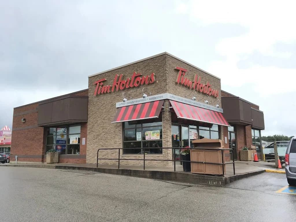 Tim Hortons storefront and interior at 33 Josephine St, Wingham, ON