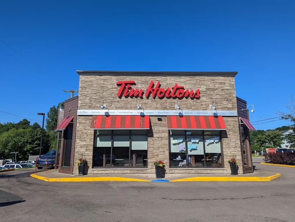 Tim Hortons storefront and interior at 435 University Avenue, Charlottetown, PE