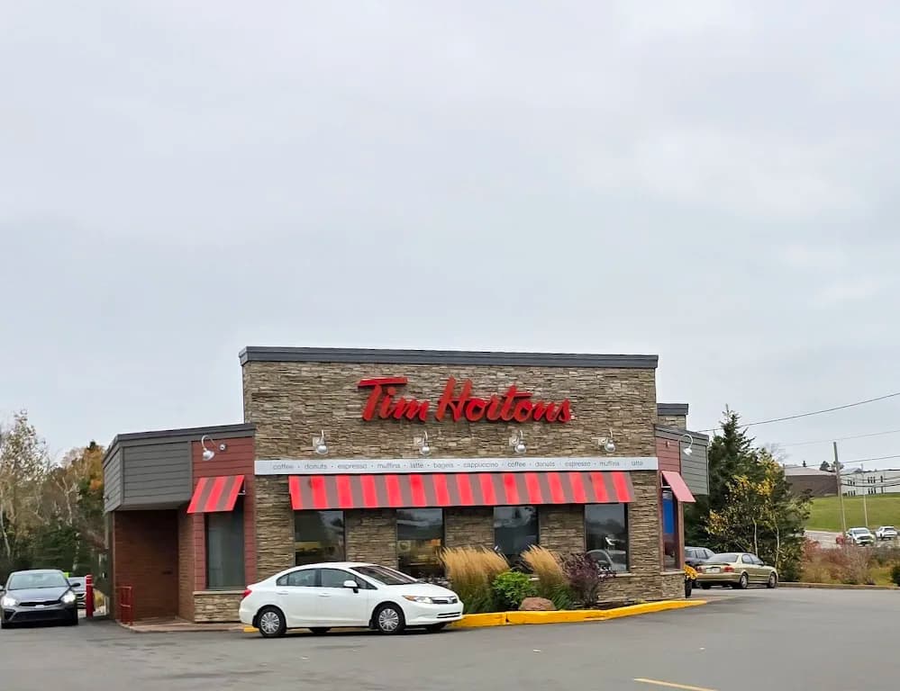 Tim Hortons storefront and interior at 625 North River Rd, Charlottetown, PE