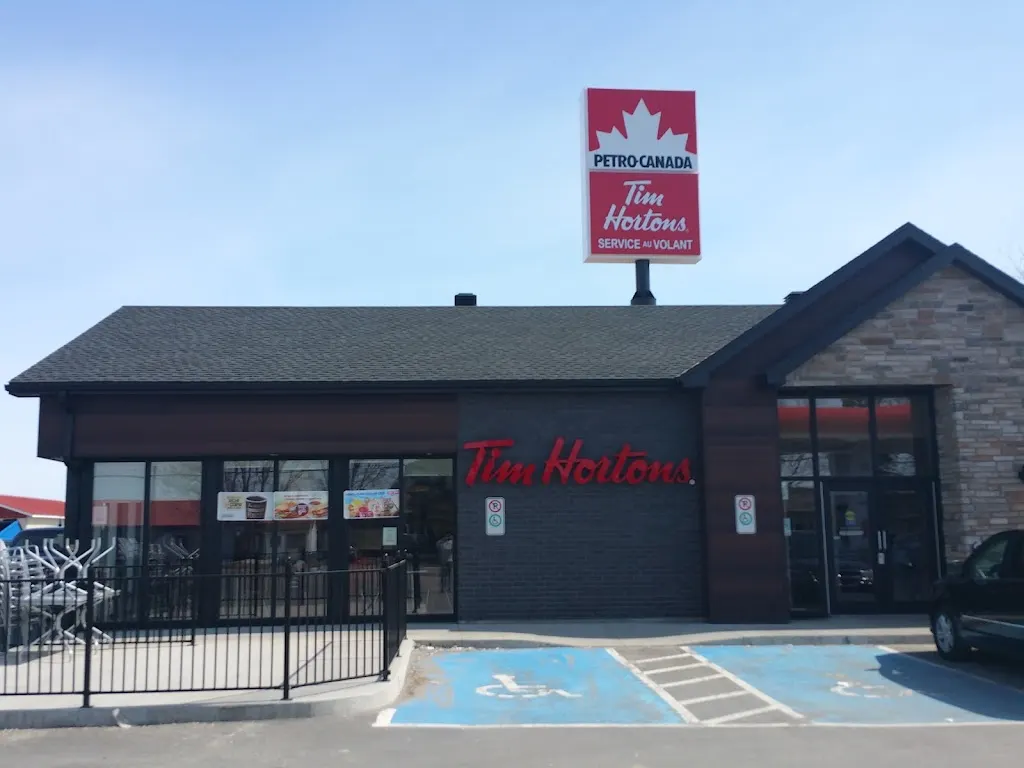 Tim Hortons storefront and interior at 152 Route Dussault, Deschambault, QC