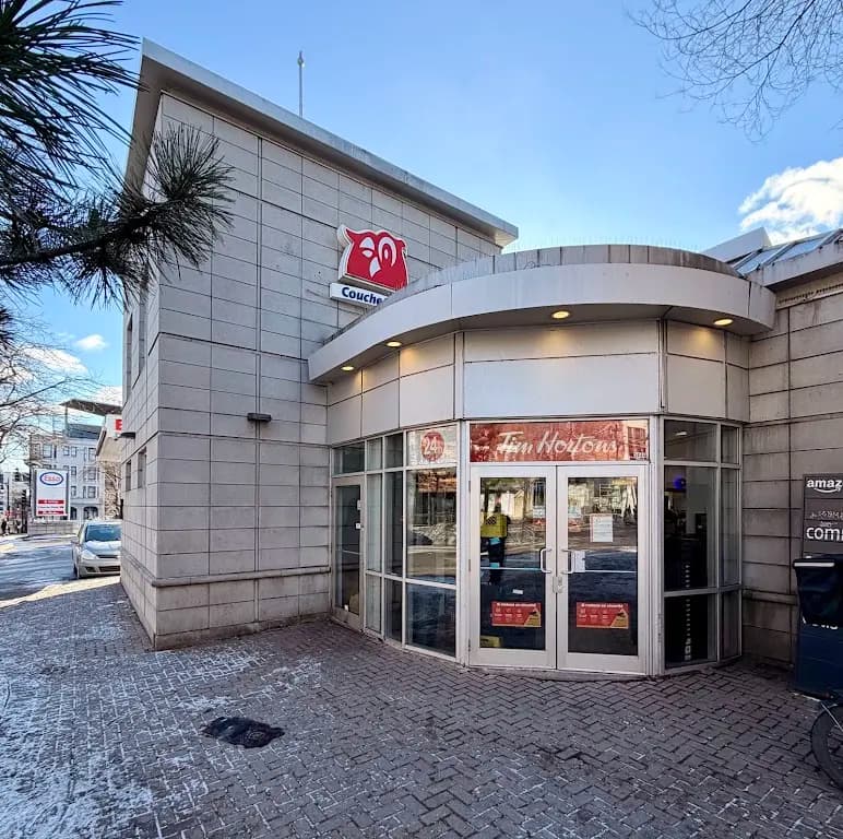 Tim Hortons storefront and interior at 3440 Boul St Laurent, Montreal, QC
