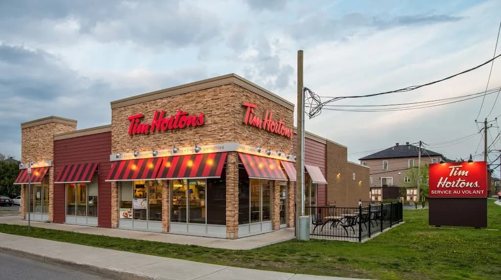 Tim Hortons storefront and interior at 510 Rue Principale, Saint Amable, QC