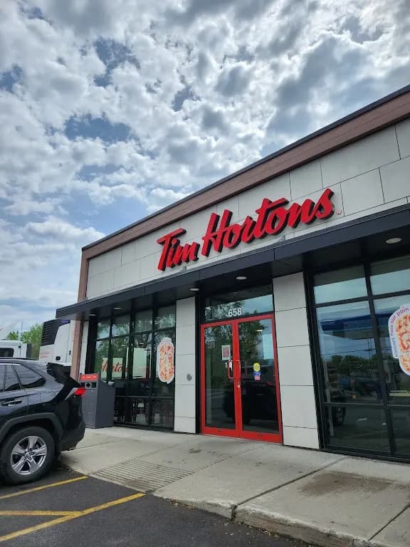 Tim Hortons storefront and interior at 658, Montée Monette, St-mathieu De Laprairie, QC