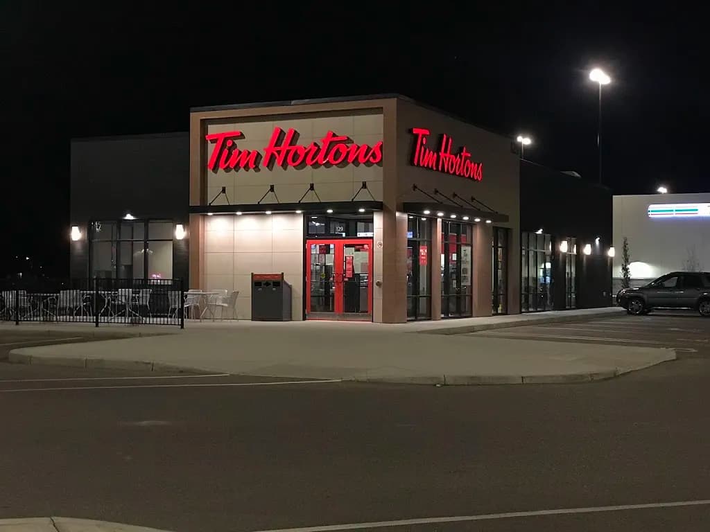 Tim Hortons storefront and interior at 129 Gibson Bend, Saskatoon, SK