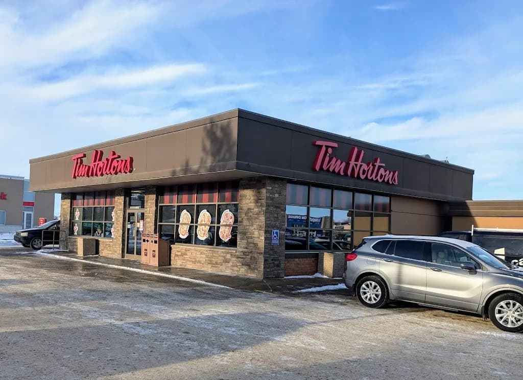 Tim Hortons storefront and interior at 134-r Primrose Drive, Saskatoon, SK