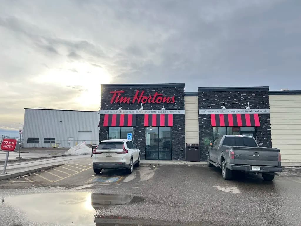 Tim Hortons storefront and interior at 3803 Millar Ave, Saskatoon, SK